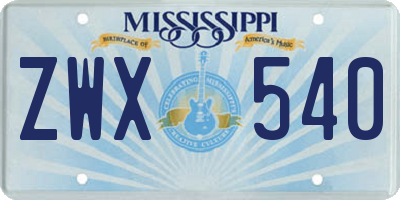 MS license plate ZWX540