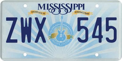 MS license plate ZWX545