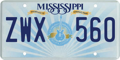 MS license plate ZWX560