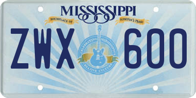 MS license plate ZWX600
