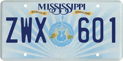 MS license plate ZWX601