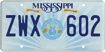 MS license plate ZWX602