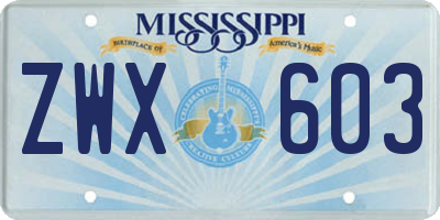 MS license plate ZWX603