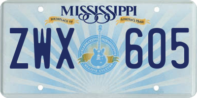 MS license plate ZWX605