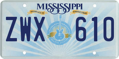MS license plate ZWX610