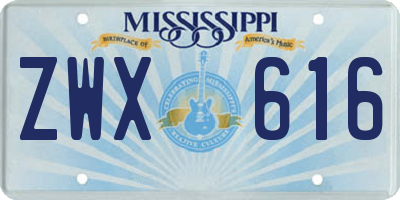 MS license plate ZWX616