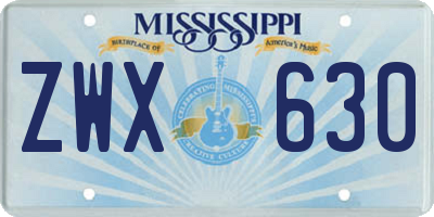 MS license plate ZWX630