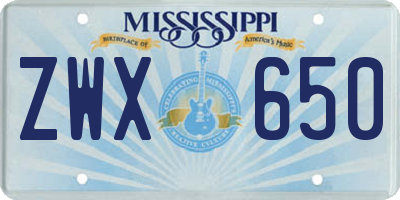 MS license plate ZWX650