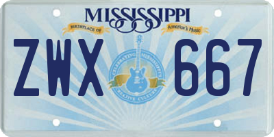 MS license plate ZWX667