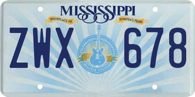 MS license plate ZWX678