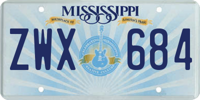 MS license plate ZWX684
