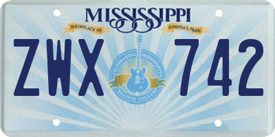 MS license plate ZWX742