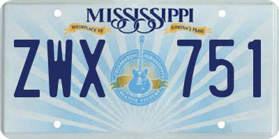 MS license plate ZWX751