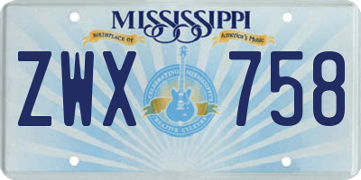 MS license plate ZWX758