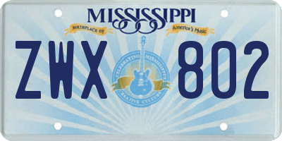 MS license plate ZWX802