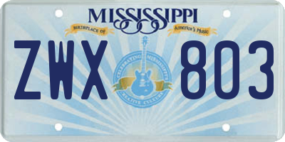MS license plate ZWX803