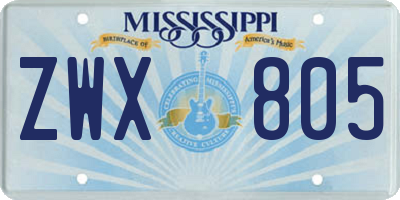MS license plate ZWX805