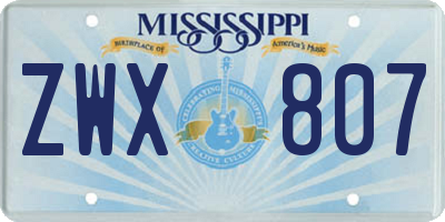 MS license plate ZWX807