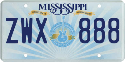 MS license plate ZWX888