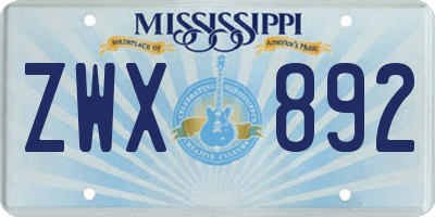 MS license plate ZWX892