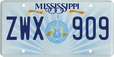 MS license plate ZWX909