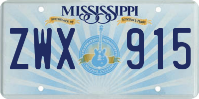 MS license plate ZWX915