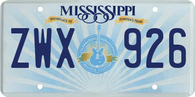 MS license plate ZWX926