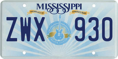 MS license plate ZWX930