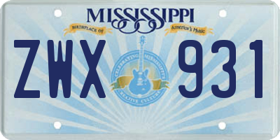 MS license plate ZWX931