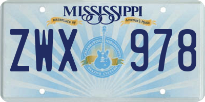 MS license plate ZWX978