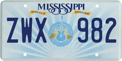 MS license plate ZWX982