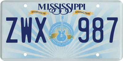 MS license plate ZWX987