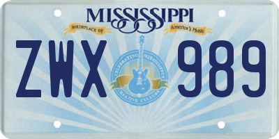 MS license plate ZWX989