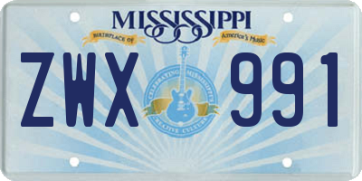 MS license plate ZWX991