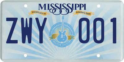 MS license plate ZWY001