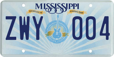 MS license plate ZWY004