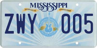 MS license plate ZWY005