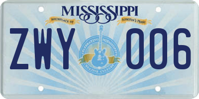 MS license plate ZWY006