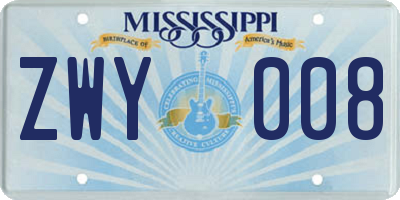 MS license plate ZWY008