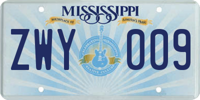 MS license plate ZWY009