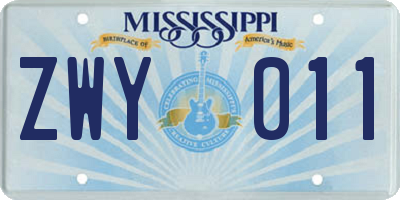 MS license plate ZWY011