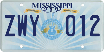 MS license plate ZWY012