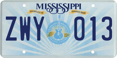 MS license plate ZWY013