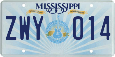 MS license plate ZWY014