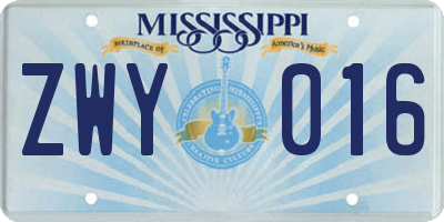 MS license plate ZWY016