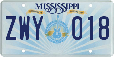 MS license plate ZWY018