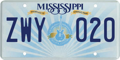MS license plate ZWY020