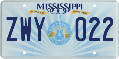 MS license plate ZWY022