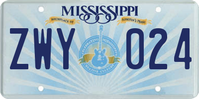 MS license plate ZWY024