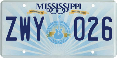 MS license plate ZWY026